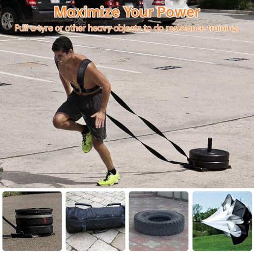 Sled Harness for Exercise, Football Running Resistance Training Rope Kit, Tire Pulling Harness Workout Assistance Equipment with Adjustable Padded Shoulder Strap