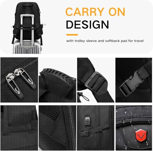 DUSLANG Travel laptop backpack, Extra Large 60L Traveling College Backpack,Large Capacity Backpack for Men Women,Fits 17 Inch Computer, USB Charging Port, Black - color: 60l Black With Shoe Storage