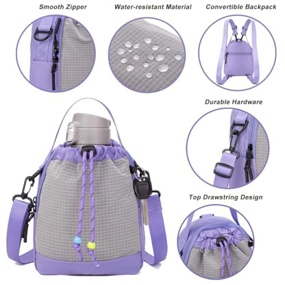 Water Bottle Carrier Bag with Strap, Water Bottle Holder Crossbody Backpack Handbags for Women Men for Hiking,Cycling - color: Purple