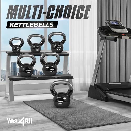 Yes4All Kettlebell, Vinyl Coated Kettlebell Cast Iron Sets with Stable Flat Bottom for Full Body Workout, Push up, Grip Strength Training & Weights Exercises - color: Black, style: 5 - 30lb