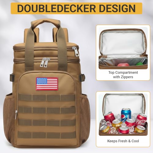 Fathers Day Gift-Tactical Backpack Cooler,Large Cooler Backpack Lunch Box for Men Adults Work with Handle,Insulated Soft Thermal Bag - color: Camo-yellow