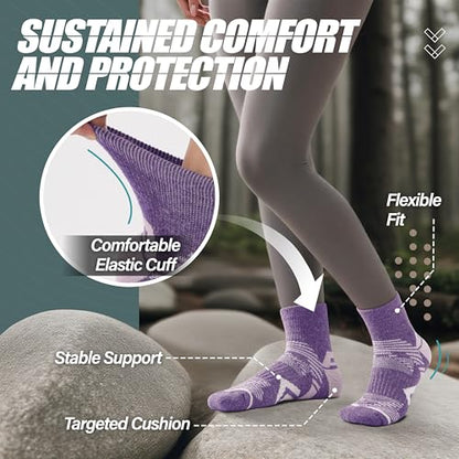 ANTSANG 6 Pairs Merino Wool Quarter Ankle Hiking Running Socks Compression Thermal Thick Cushion Socks for Women Men - color: Pink-purple Series, size: Medium