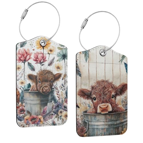 2 PCs Cow Print Stuff Luggage Tag, Suitcase Tags with Privacy Flap and Metal Loop, Luggage Tags for Suitcases, Identifiers Travel Essentials Bag Tag, Cow Gifts for Women Girls Friends Daughter - color: Multicolored 1446