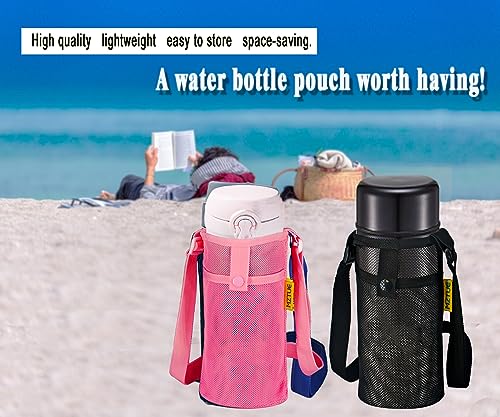 Water Bottle Holder with Strap, Premium Water Bottle Carrier with Strap Easy Clean, Light Water Bottle Carrier Bag, Water Bottle Holder with Pocket for Hiking, Walking, Travel - color: pink & black