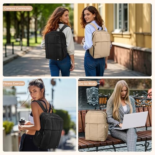 CLUCI Lightweight Travel Backpack Carry on Flight Approved, Puffy Gym Backpack with Shoe Compartment, Personal Item Travel Bag, 15.6 inch Laptop Backpack for Weekender Business - color: Soft Khaki