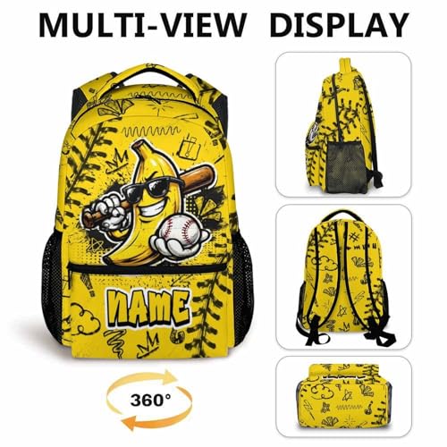 Personalized Kids Backpack Custom Baseball Schoolbag for Boys, Fun Banana Bookbag for School Travel Hiking - color: Yellow