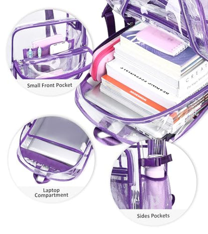 abshoo Big Heavy Duty Clear Backpack for School Girls Transparent Bookbag for Middle High School (Dark Purple) - color: Dark Purple