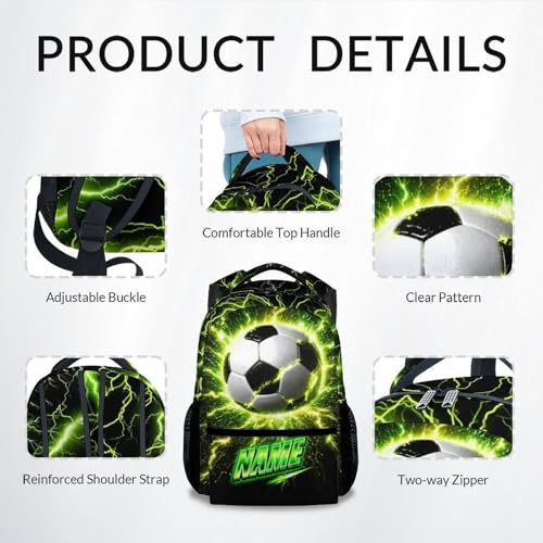 Personalized Kids School Backpack, Soccer Back Pack for Boys Teens Team Players - 17 Inch Large Capacity Sport Theme Bookbag for Primary - color: Green