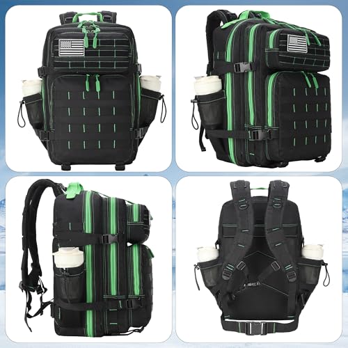 45L Military Tactical Backpacks 3 Days Assault Pack Bag Fitness Rucksack Bug Out Bag Hiking Treeking - color: Black&green