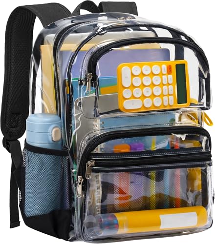 Vorspack Clear Backpack for School - Heavy Duty See Through Bookbag for Girls Boys Large Transparent Backpacks for Work, Travel - Black - color: Black, size: Large