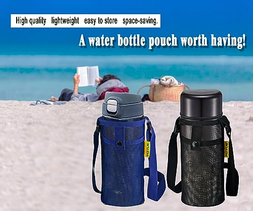 Water Bottle Holder with Strap, Premium Water Bottle Carrier with Strap Easy Clean, Light Water Bottle Carrier Bag, Water Bottle Holder with Pocket for Hiking, Walking, Travel - color: blue & black