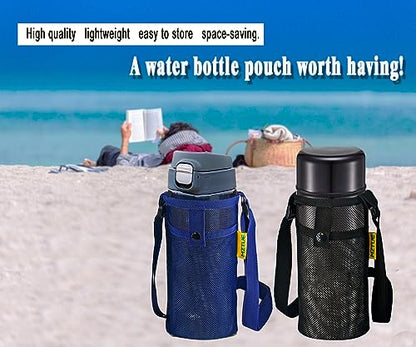 Water Bottle Holder with Strap, Premium Water Bottle Carrier with Strap Easy Clean, Light Water Bottle Carrier Bag, Water Bottle Holder with Pocket for Hiking, Walking, Travel - color: blue & black