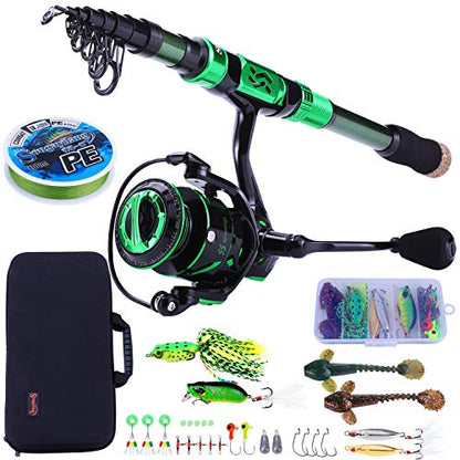 Sougayilang Fishing Rod and Reel Set Carbon Fiber Telescopic Fishing Rod 12+1BB Spinning Reel with Carry Case for Saltwater Freshwater - color: green, size: 6.89 ft - 3000