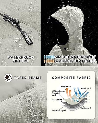 Outdoor Ventures Packable Rain Jacket Women Lightweight Waterproof Raincoat with Hood Cycling Bike Jacket - color: Ice Grey, size: Small