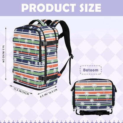 Travel Backpack with Shoe Compartment, 20L Large Capacity Laptop Backpack for Men Women, Palm Trees Striped Daypack for Traveling Hiking Carry On