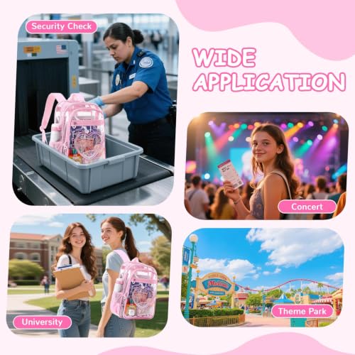 Clear Backpack for girls, 3PCS Heavy Duty Thick TPU Clear Bookbag, Transparent Bookbag Stadium Events, See Through Large Ergonomic Backpack for School Kids Women Travel Security College Concert - color: 3 Pcs Pink