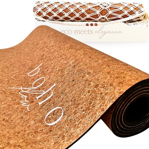 Deluxe Cork Yoga Mat – Gold, Coffee or Vegan Leather Cork Surface & Natural Rubber Base – Premium Natural & Eco Friendly Materials – Includes Signature Handmade Boho Bag - color: Limited Edition Gold Cork - Aurum Aura