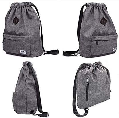 KAUKKO Drawstring Sports Backpack Gym Yoga Bag Shoulder Rucksack for Men and Women (4-GREY) - color: 4-grey