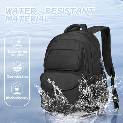 Cute Black Backpack For School Teens Girls Boys, Aesthetic Kids Elementary School Backpacks, Waterproof Middle Students Bookbag, Large Capacity Backpack For College Women Men - color: Black