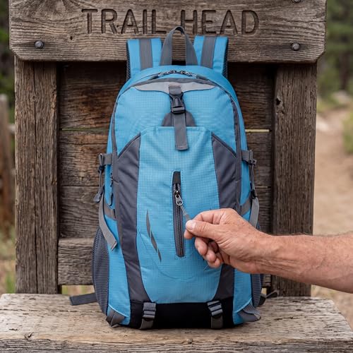 Hiking Backpack, Water Resistant Lightweight Outdoor Daypack with Breathable Padded Back, Multi-Pocket Travel Backpack for Camping Climbing Sports (Blue) - color: Blue