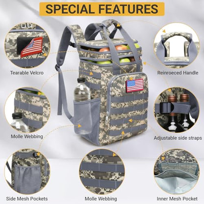 Fathers Day Gift-Tactical Backpack Cooler,Large Cooler Backpack Lunch Box for Men Adults Work with Handle,Insulated Soft Thermal Bag - color: Camo-grey