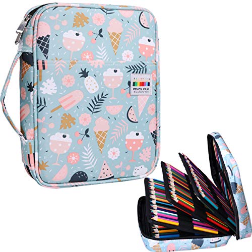 JAKAGO 220 Slots Colored Pencil Case Large Capacity Pen Holder for Artist Painter Zipper Organizer Bag for Marker Highlighter Storage Case for Office Sketch Travel Supplies (Ice Cream) - color: Ice Cream