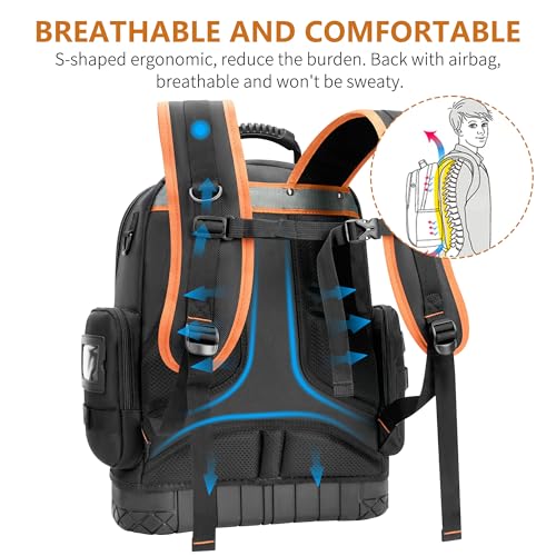 Tool Backpack Bag, Durable Electrician Backpack Tool Bag for HVAC with Waterproof Molded Base, Construction Work Heavy Duty Tools Organizer Bags with Combination Lock Large - Blue - color: Blue