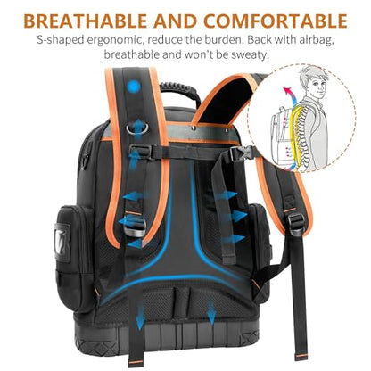 Tool Backpack Bag, Durable Electrician Backpack Tool Bag for HVAC with Waterproof Molded Base, Construction Work Heavy Duty Tools Organizer Bags with Combination Lock Large - Blue - color: Blue