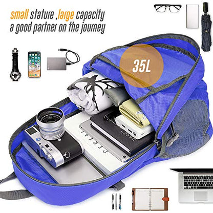 35L Lightweight Packable Backpack Waterproof Durable Hiking Travel Backpack Daypack - color: Blue
