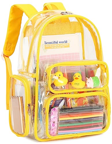 CAMTOP Clear Backpack Heavy Duty Transparent Bag See Through BookBag for Student School Work Festival Sport Travel (Yellow) - color: Yellow, size: Medium-17‘’