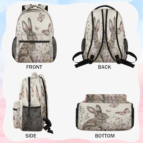 Funny Rabbit Backpack with Chest Strap, Casual Backpack for Women Men, 16 Inch Daypack for Travel Work, Farmhouse Bunny Animals - color: Black