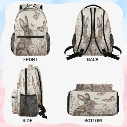 Funny Rabbit Backpack with Chest Strap, Casual Backpack for Women Men, 16 Inch Daypack for Travel Work, Farmhouse Bunny Animals - color: Black
