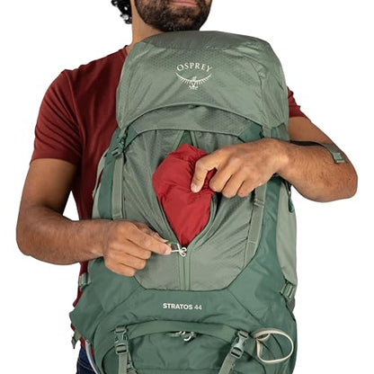 Osprey Stratos 44L Men's Hiking Backpack - Lightweight Backpacking Pack with Waterproof Raincover - Camping Bag, Pine Leaf - color: Pine Leaf, style: 44l