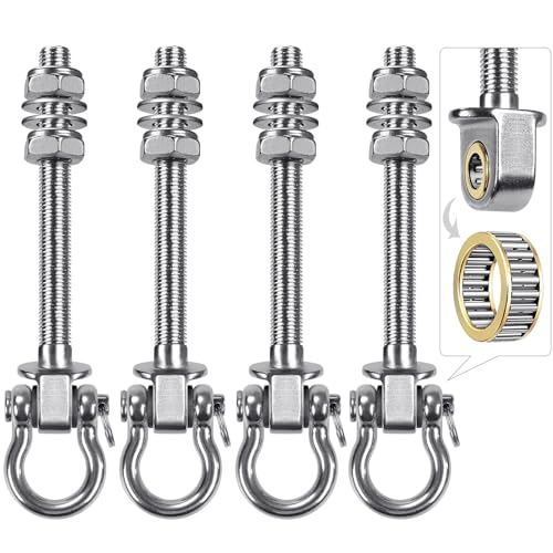 SELEWARE Heavy Duty Bearing Swing Hangers, 4 Pack Stainless Steel Swing Set Hooks for Wood and Steel Beam, for Hammock, Yoga Swing, Porch Swing, Heavy Bag, 5" x M2/5", 1500LB Capacity - color: 4 Pack Bearing Hangers (5" X M2/5" Threaded Rod)