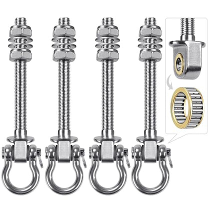 SELEWARE Heavy Duty Bearing Swing Hangers, 4 Pack Stainless Steel Swing Set Hooks for Wood and Steel Beam, for Hammock, Yoga Swing, Porch Swing, Heavy Bag, 5" x M2/5", 1500LB Capacity - color: 4 Pack Bearing Hangers (5" X M2/5" Threaded Rod)