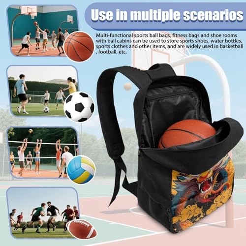 Basketball Backpack With Separate Ball Compartment And Shoes Fit Basketball Volleyball Football - color: Oriental Dragon