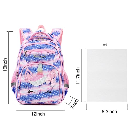 Cusangel Backpack for Girls Boys School Bookbags Kindergarten Elementary Lightweight Waterproof Multifunctional Large Capacity for Backpack (16 inch Sky Unicorn Fun Prints) | SKy Unicorn Elementary lightweight Waterproof Large Backpack with chest buckle 6