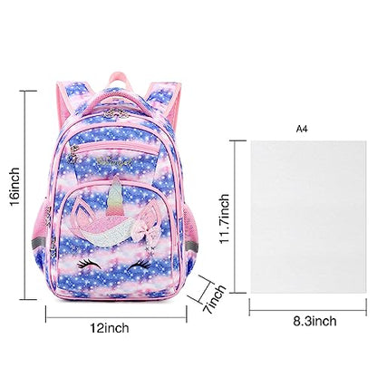 Cusangel Backpack for Girls Boys School Bookbags Kindergarten Elementary Lightweight Waterproof Multifunctional Large Capacity for Backpack (16 inch Sky Unicorn Fun Prints) | SKy Unicorn Elementary lightweight Waterproof Large Backpack with chest buckle 6