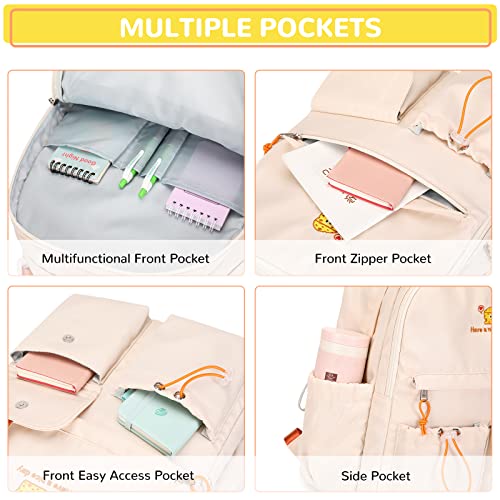 Lanola Teen Girl School Backpack Casual Daypack Bookbag Elementary College Travel Backpack with Cute Ribbon for Girls - color: Cheese-pink