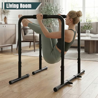 OLIXIS Dip Bar, Adjustable Heavy Duty Dip Bar Station with Soft High-Density Foam Handles, Stabilizer Parallel Parallette Bar Fitness Equipment for Home, Gym, Patio, Office - color: Inky Black