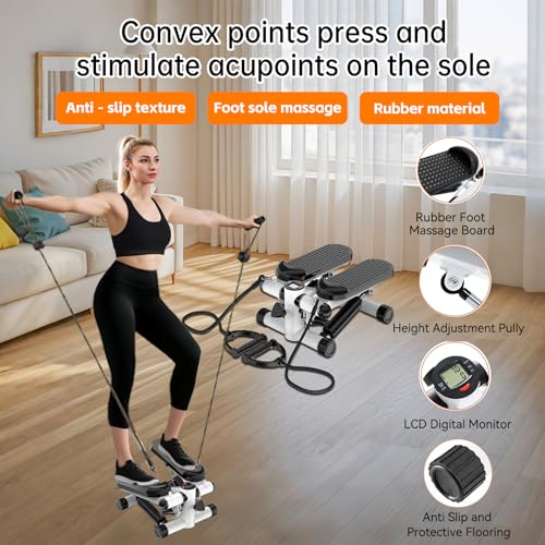 Steppers for Exercise at Home, Mini Stepper with Resistance Bands, Hydraulic Fitness Stepper with LCD Monitor, 360LBS Weight Capacity Portable Stair Stepper for Small Spaces - size: Small