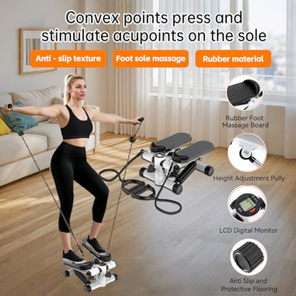 Steppers for Exercise at Home, Mini Stepper with Resistance Bands, Hydraulic Fitness Stepper with LCD Monitor, 360LBS Weight Capacity Portable Stair Stepper for Small Spaces - size: Small