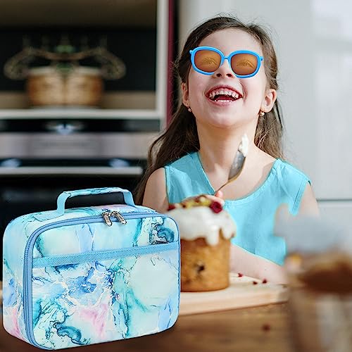 LEDAOU Kids Lunch Box, Insulated Lunch Bag for Girls Boys, Reusable Lunchbox for School Preschool Kindergarten Daycare, Lightweight Blue Marble Lunch Tote - color: Marble Blue