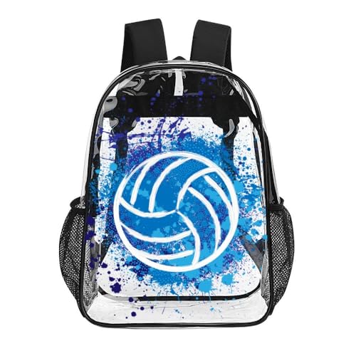 Volleyball Clear Backpack Heavy Duty for Girls Kids Boys Women | Large Cool PVC Volleyball Theme Printing Transparent Backpacks for Schools Stadium Concerts Work - Clear/Black - color: Volleyball Clear Backpack 2 Black