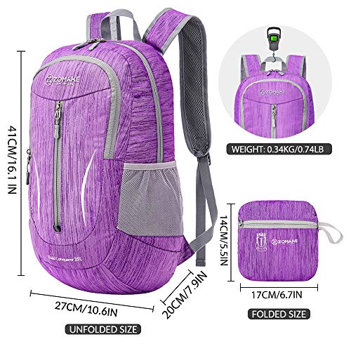 ZOMAKE 25L Ultra Lightweight Packable Backpack, Foldable Hiking Backpacks Water Resistant Small Folding Daypack for Travel(Purple) - color: Purple