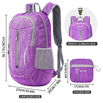 ZOMAKE 25L Ultra Lightweight Packable Backpack, Foldable Hiking Backpacks Water Resistant Small Folding Daypack for Travel(Purple) - color: Purple
