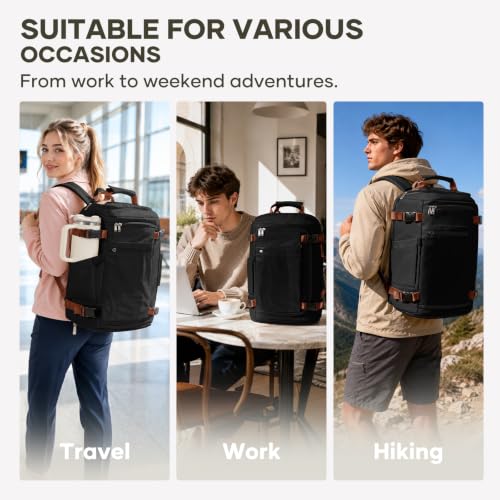 coofay Travel Backpack for Women Men, Carry on Backpack for Airplanes - color: Black With Brown