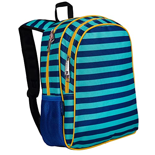 Wildkin 15 Inch Backpack for Boys/Girls, Blue Stripes | Ages 5-10, padded straps, side water bottle pocket, coordinates with matching Wildkin lunch box and water bottle. - color: Blue Stripes