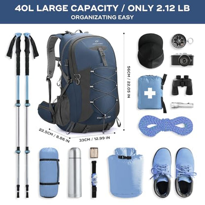 Maelstrom Hiking Backpack,Camping Backpack,40L Waterproof Hiking Daypack with Rain Cover,Lightweight Travel Backpack,Blue - color: 40l Blue, size: 40l