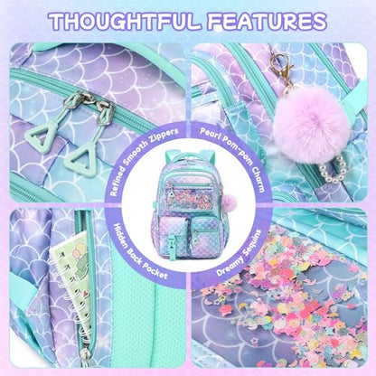 Girls Backpack,School Bag for Kids,Primary,Elementary,teen ages 6-15 Girls Bookbag,Students Kawaii Backpack Blue mermaid - color: Blue Mermaid